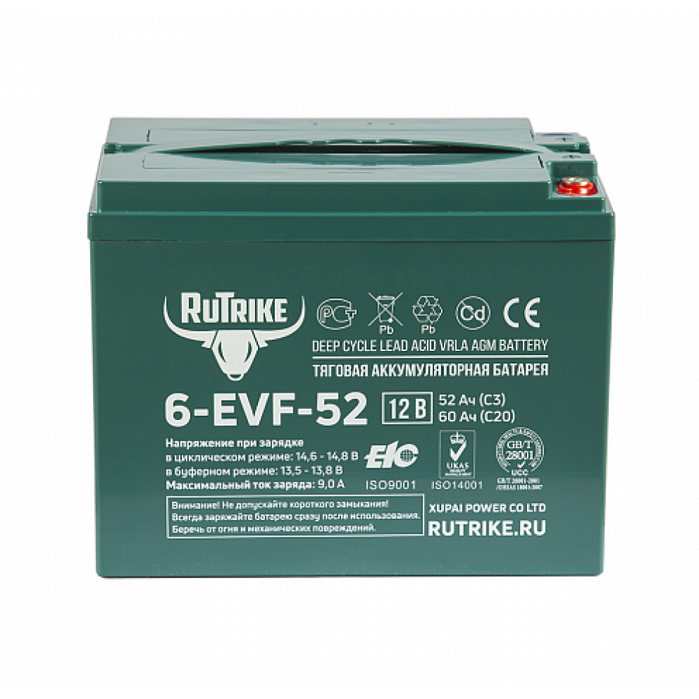 Тяговый аккумулятор RuTrike 6-EVF-52 (12V52A/H C3) 2
